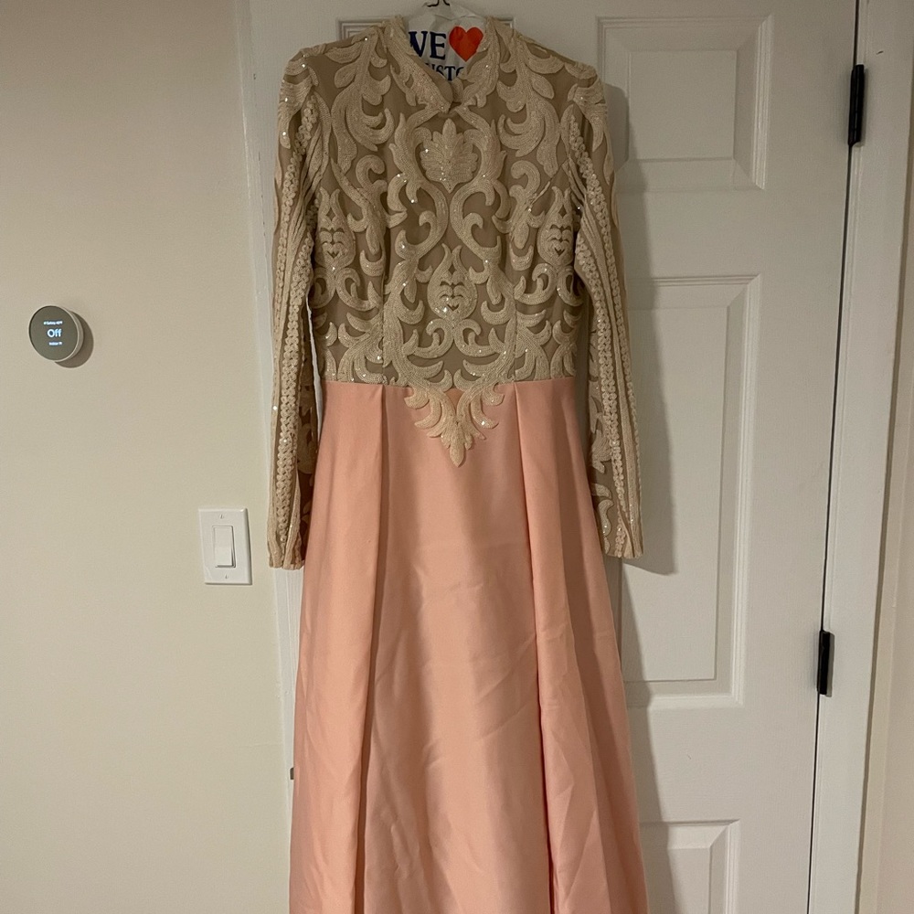 Gold and pink evening gown